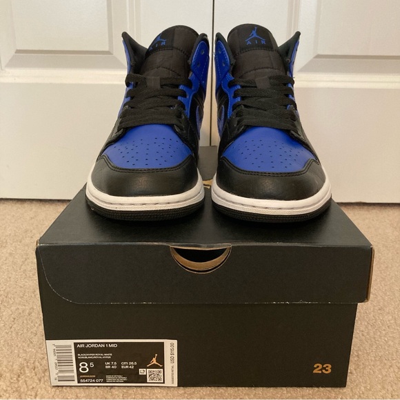 ✅ Nike Air Jordan 1 Mid Black Royal Blue Sneakers - Picture 3 of 13
